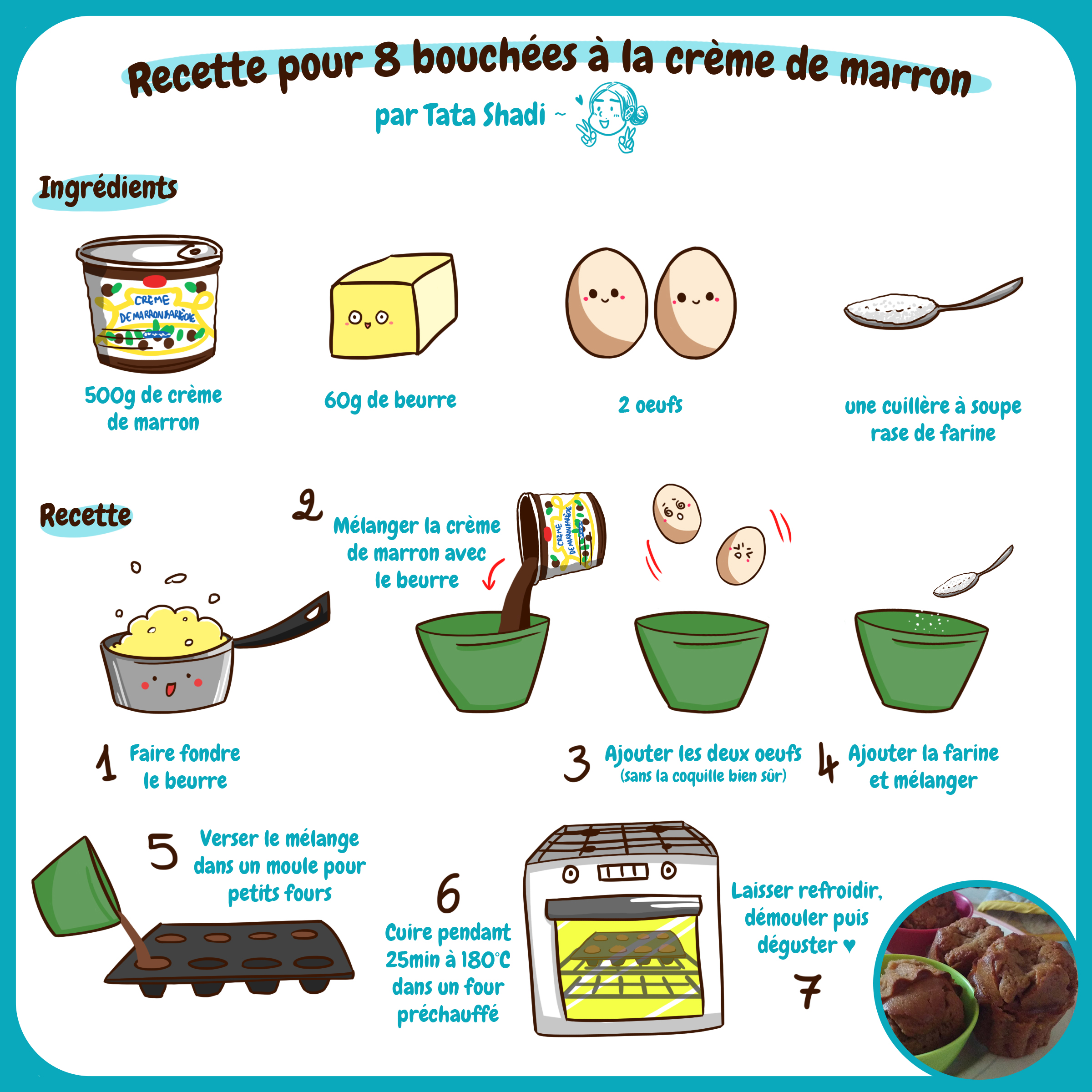 Infographie présentant la recette de bouchées à la crème de marron