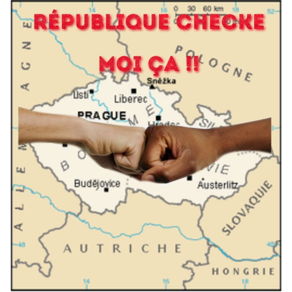 "République checke moi ça !" avec deux mains qui se font un check par dessus la carte de la République Tchèque